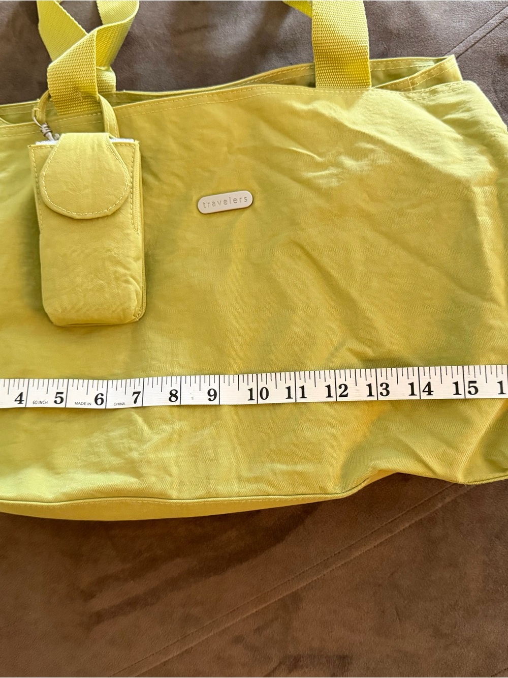 Travelers Yellow Canvas Tote Bag with Card Pouch - Picture 10 of 11
